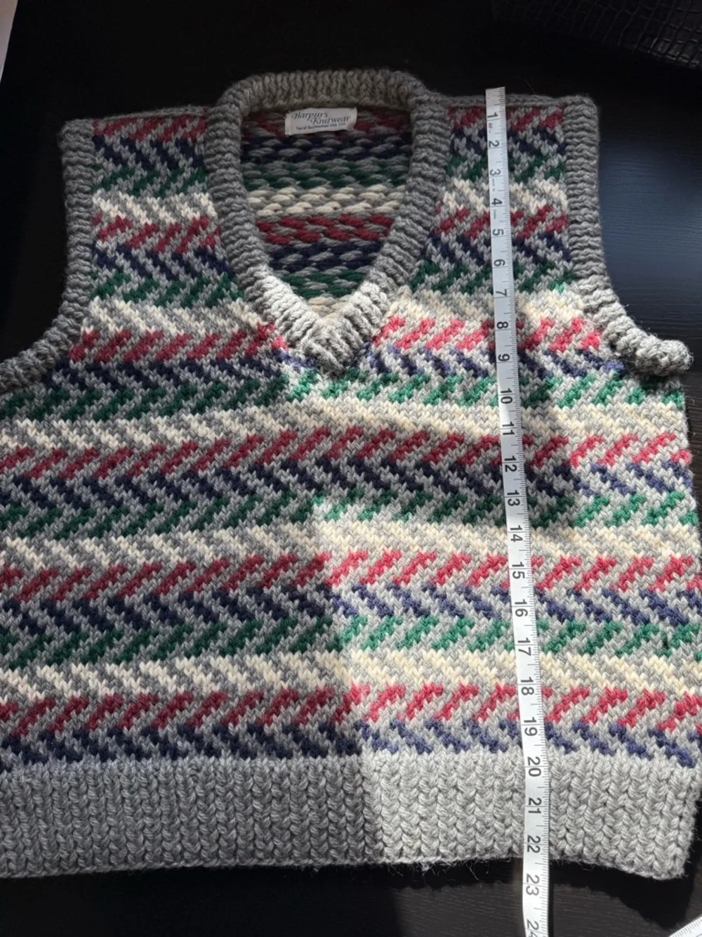 Vintage Harpur’s Knitwear Fair Isle Sweater Vest Chunky Knit Gray S/M - Picture 9 of 11